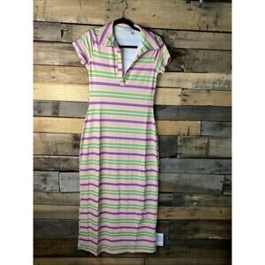 Asos Design Short Sleeve Polo MIDI Dress In Multicolor Stripe Size Small